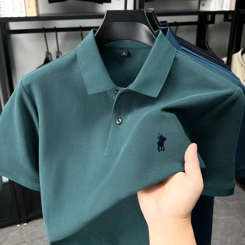 Designer brand 100% cotton short sleeve polo shirt luxury fashion pony embroidery men's business leisure summer new Paul T-shirt