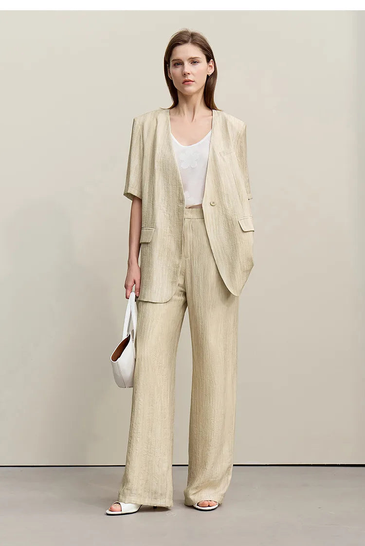 Women's Blazer 2026 Summer New Commuter V-neck Short Sleeve Single Button Women's Jacket Loose Shoulder Padded Top 12621092