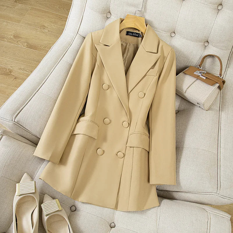 2026 New Women's Double-Breasted Pure Color Commute Suit Jacket Korean Style Compact Youthful Buttoned Miniature Western Coat