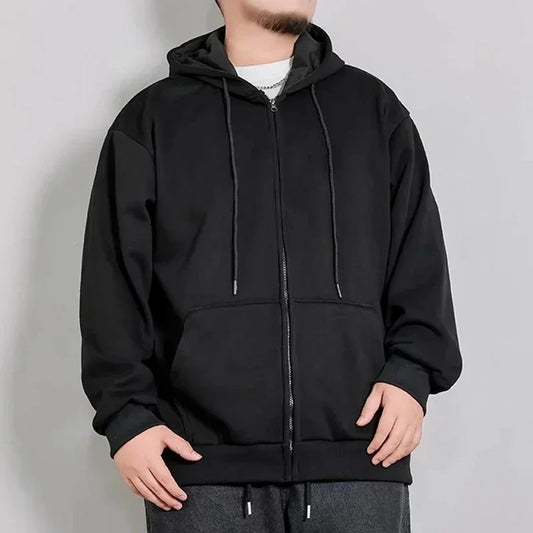Autumn Winter Plus Size Jacket Men's Pocket Coats Loose Fashion Full Zip Hoodies Coat 5XL 6XL 7XL Fat Male Clothing 110-185KG