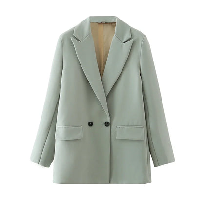 Women Chic Office Lady Double Breasted Blazer Vintage Coat Fashion Notched Collar Long Sleeve Ladies Outerwear Stylish Tops