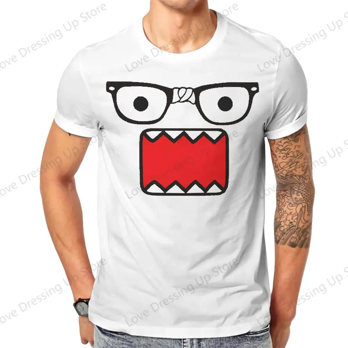 Domo Kun Print Funny Short Sleeved T-shirt Men Women Versatile  Couple Tops