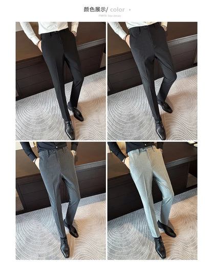 New Men Casual Solid Color Suit Pants Fashion Men Slim Fit Business Social Dress Pants Formal Wedding Social Party Male Trousers
