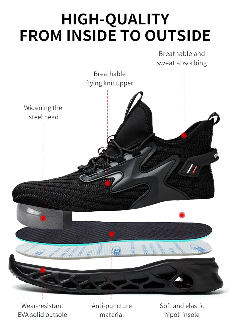 Lightweight Breathable Sneakers Work Hiker Boots Puncture-proof Outsole Construction Work Shoes Men Protection Safety Shoes