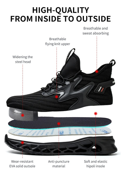 Lightweight Breathable Sneakers Work Hiker Boots Puncture-proof Outsole Construction Work Shoes Men Protection Safety Shoes