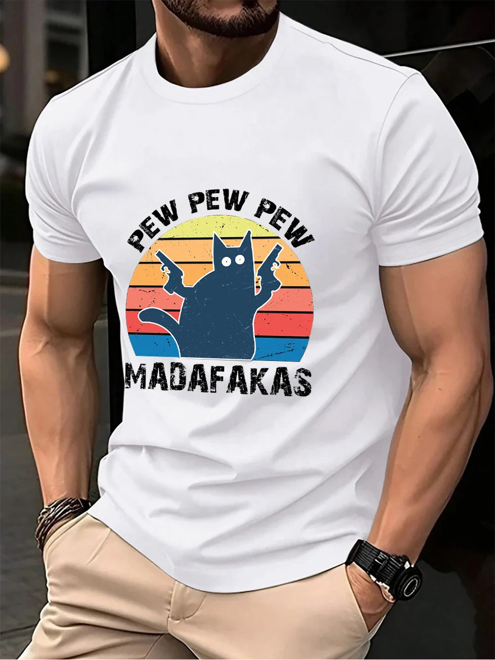 Pew Pew Pew Madafakas Prints Men'S T-Shirt Cotton Summer O-Neck Short Sleeve Tops Soft Oversized T Shirt Casual Mens Clothes