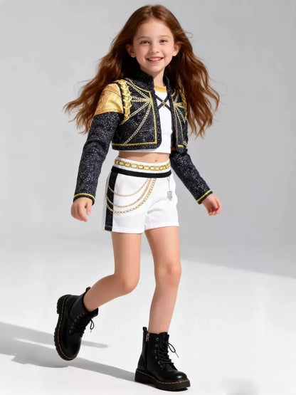 3Pcs Kpop Costume Rumi Singer Dance Dress 3D Print Girls Halloween Christmas Costumes Cosplay Fancy Stage Performance Outfits