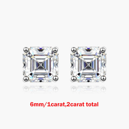 1/2/3CT Asscher Cut Moissanite Stud Earrings with Certificate Square Solitaire Lab Diamond Earring for Women 925 Silver Jewelry