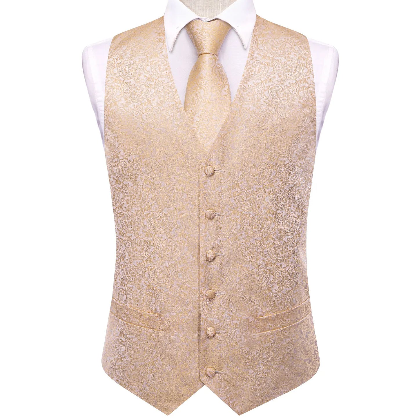 Men Paisley Print Vest Matching Set Waistcoat Tie Hanky Cufflinks Formal Wedding Party Gentleman Suit Accessories Kit