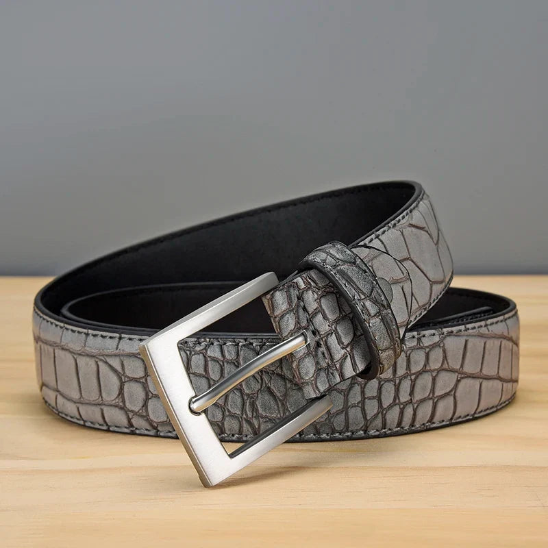 Men's Alligator Pattern Belt - Alloy Buckle, , Square Button, Fashionable Adjustable Dress Belt