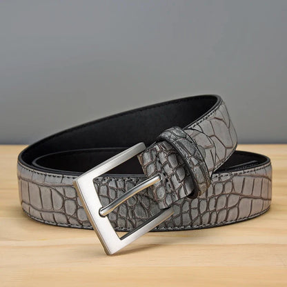 Men's Alligator Pattern Belt - Alloy Buckle, , Square Button, Fashionable Adjustable Dress Belt