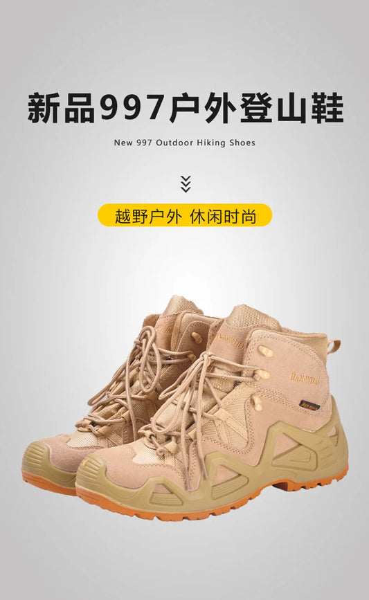 Men's Mid-top Combat Boots Men Outdoor Shock Absorbing Tactical Safety Shoes Waterproof Breathable Desert Boots