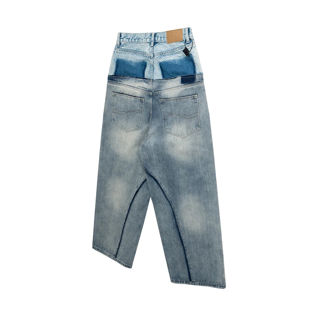 Double-layer Double Waist Patchwork Baggy Jeans for Men and Women Straight Casual Loose Denim Trousers Oversized