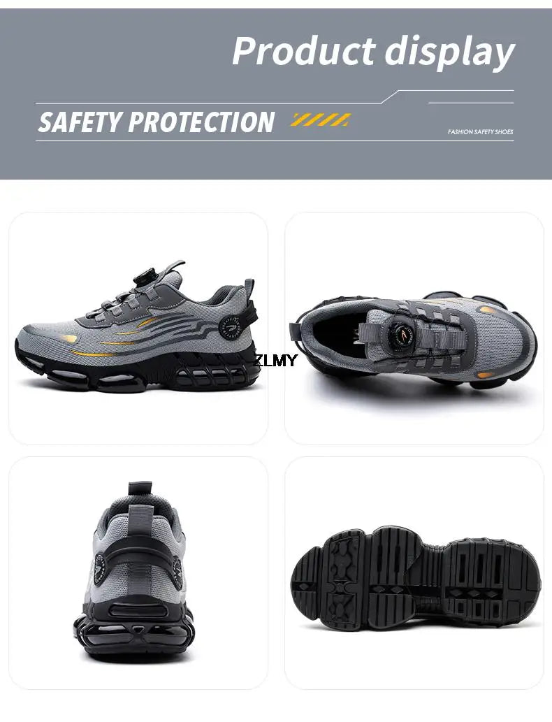 Rotary Button Safety Shoes Men Steel Toe Sneakers Puncture Proof Work Safety Boots Air Cushion Sport Work Shoes Anti-smash Boots