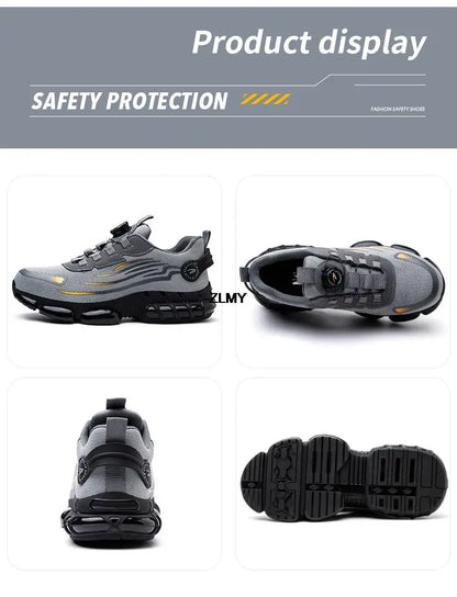 Rotary Button Safety Shoes Men Steel Toe Sneakers Puncture Proof Work Safety Boots Air Cushion Sport Work Shoes Anti-smash Boots