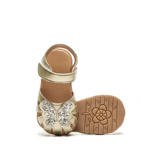 Leather sparkling butterfly Girls flat Sandals closed toe little kids girls summer shoes