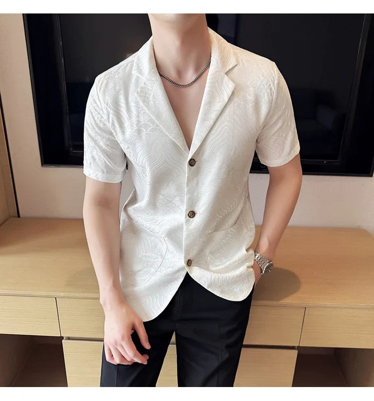 Summer Thin Ice Silk Without Lining Men Suit Coats 2025 New High-end Fashion Jacquard Casual Social Shirt Coat Men Clothing