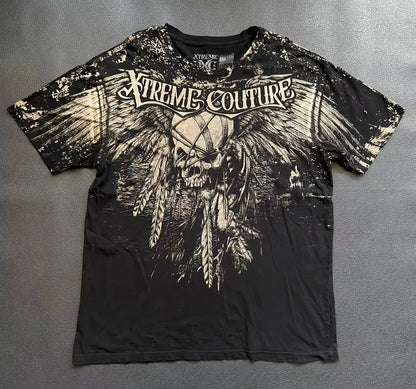 Retro Xtreme Angel Wing Men Yellow Short Sleeves Harajuku High Street American Fashion T-shirt Man Women Summer Tops