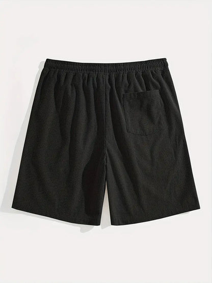 Men's Waffle Texture Shorts Summer Casual Sports Plus Size Loose Fit Knee-Length Shorts Male Oversized Streetwear Beach Pants