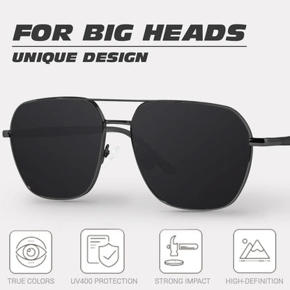 Polarized Sunglasses  for Men with Big Wide Heads Metal Glasses XXL Size Extra Large lentes de sol para hombre 8218