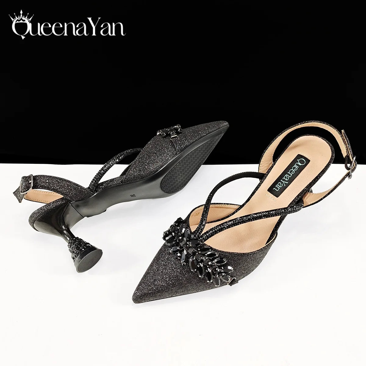 Festive Elegance: High Quality Pointed Toe Women's Sandals Fashion Design Sling Backs Shoes For Wedding Party