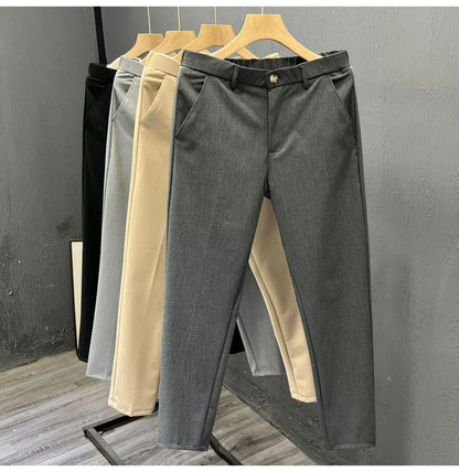 Men's Clothing Summer Fashion Business Casual All Match Suit Pants Formal Strecth Solid Straight Slim Trousers Pantalones Hombre