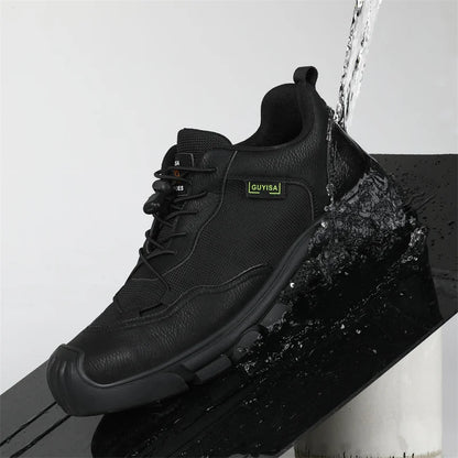 Black Leather Work Safety Shoes Waterproof Indestructible Steel Toe Cap Labor Shoes For Men Breathable Anti Smashing Sneakers