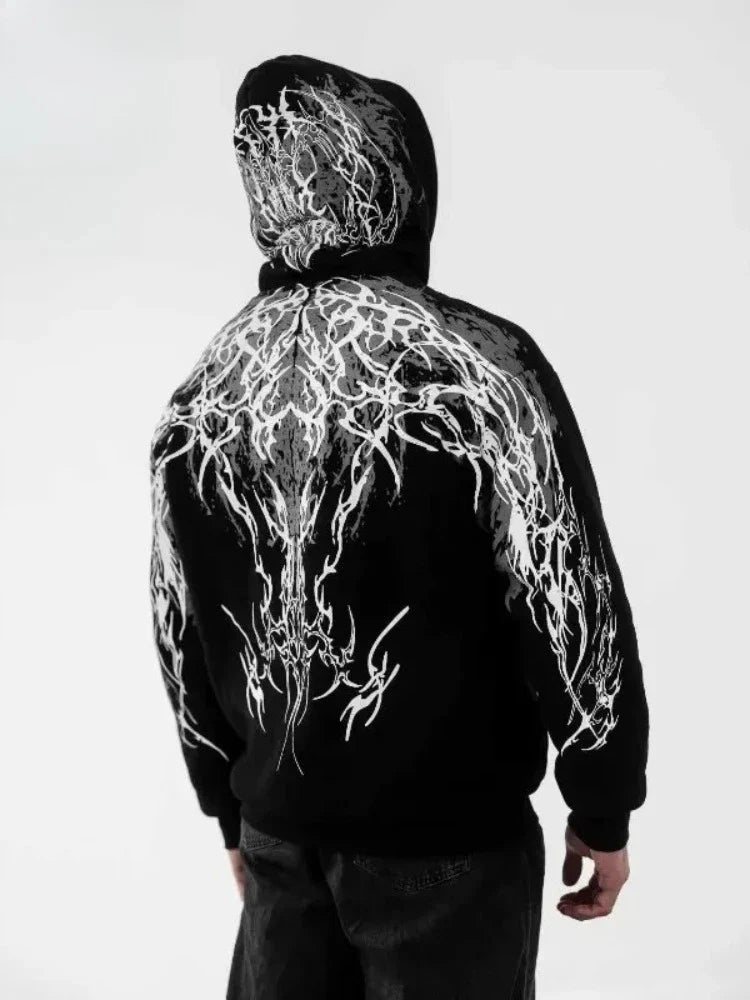 Unisex Hoodie Dark Streetwear Luminous Magic Sword Graphic Print Hooded Sweatshirt Vintage Retro Loose Fit Fashion Mens Harajuku