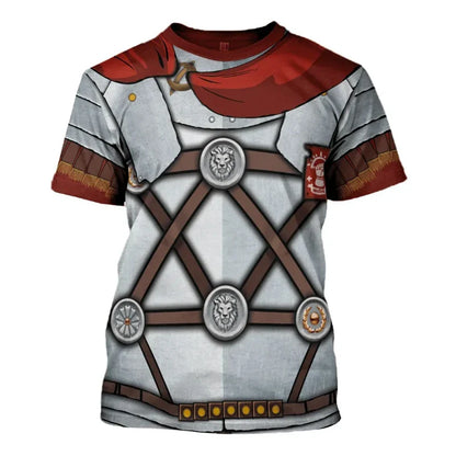 Medieval Holy Roman Empire Knight Cosplay 3D Graphic T Shirts For Men Clothes Casual Short Sleeve Tops Vintage Streetwear Tees