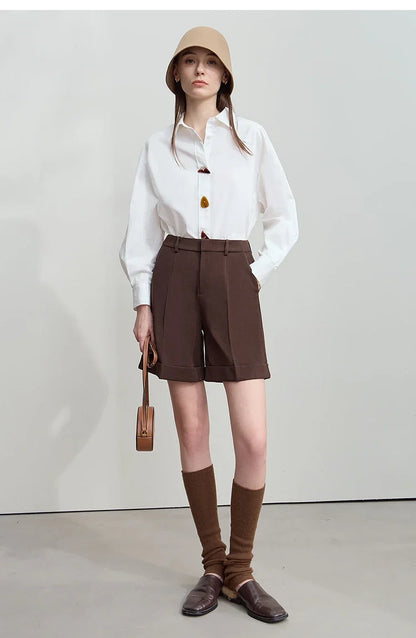 2025 Autumn Shirts Minimalism Tops 100% Cotton Long Sleeves Solid Shirt Office Lady Buttons Pullovers Blouse 12523091