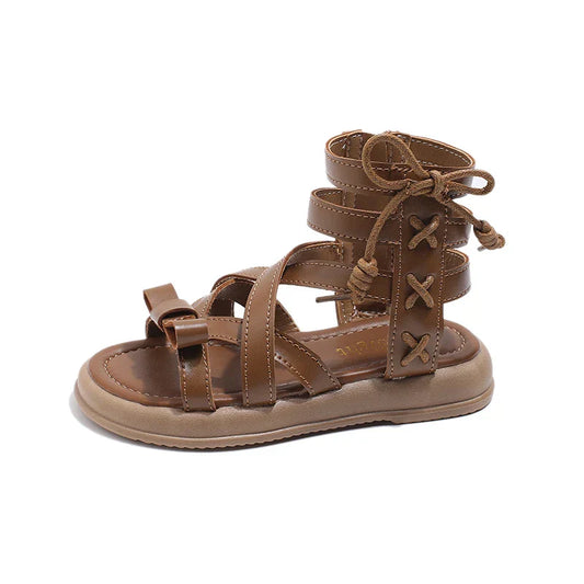 Girls Gladiator Sandals 2025 New Summer Children Fashion Princess High-top Shoes Versatile Kids Causal Beach Holiday Sandals
