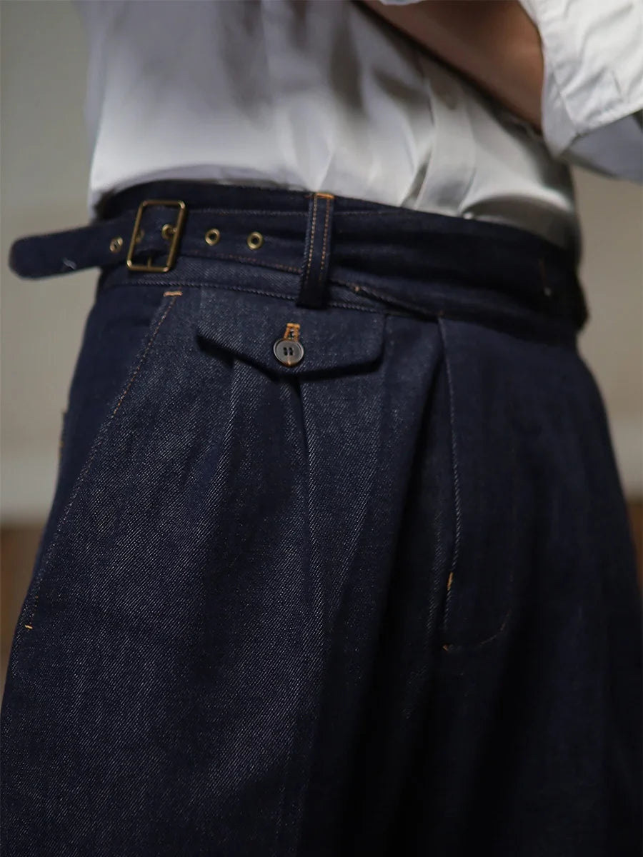 Gurkha men's vintage denim denim pants Europe and the United States Slim Western pants Tibetan nine-minute pants