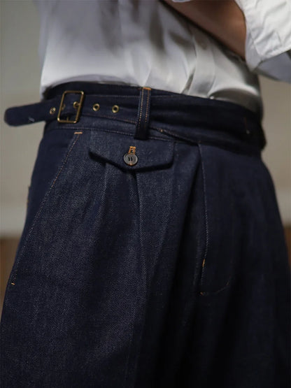 Gurkha men's vintage denim denim pants Europe and the United States Slim Western pants Tibetan nine-minute pants