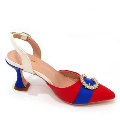 2022 Italian Design Leather Colorblock Pointed Toe High Heel Women's Sandals Fashion Everyday Matching Shoes and Bag Sets