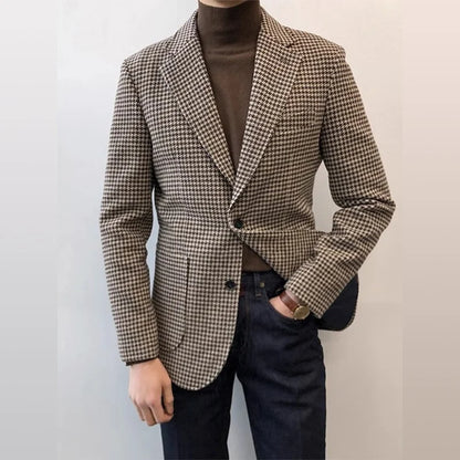 Autumn and Winter Casual Men's Retro Tweed Houndstooth Suit Men's Plus Size Outwear British Gentleman Wool Suit Trendy