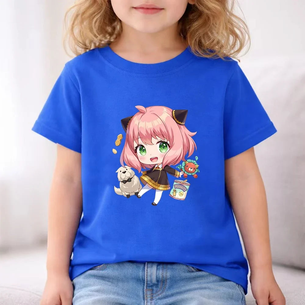 Anime Spy X Family Children T-Shirt+Bottom Wear Age 3-12 Girls Pink Set Black 2pcs Kids Set Print Summer Cool T-Shirt