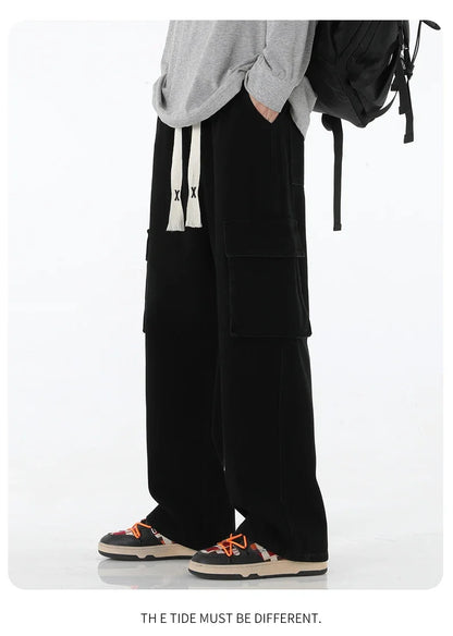 2024 New Men Baggy Cargo Jeans Fashion Streetwear Vintage Wide Leg Pants American Streetwear Y2K Big Pocket Youth Overalls