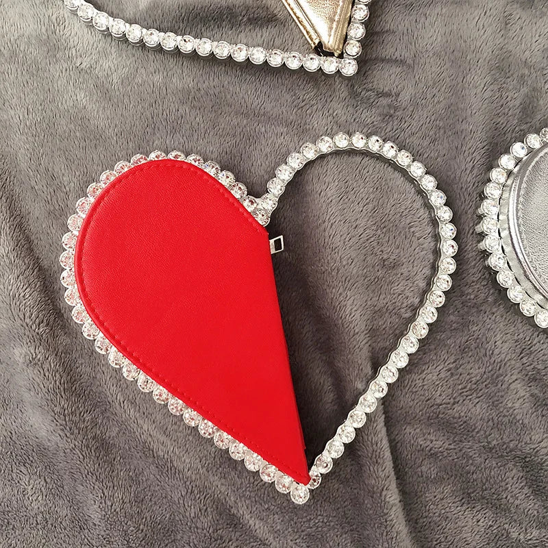 Diamond Red Heart Evening Clutch Women's Designer Chic RhinestoneBlack Wallet Wedding Party Sac A Main