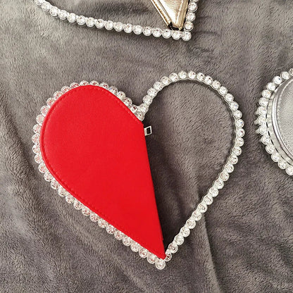 Diamond Red Heart Evening Clutch Women's Designer Chic RhinestoneBlack Wallet Wedding Party Sac A Main