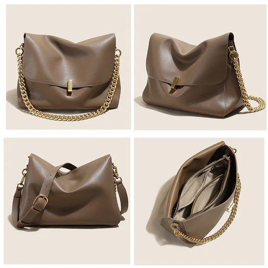 New Genuine Cow Leather Shoulder Chain Bag For Women Large Capacity Crossbody Handbag Messenger Tote Bag Luxury Designer