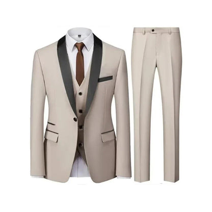 Men's 3 Piece Tuxedo Suit Set One Button Satin Shawl Lapel Slim Fit Blazer Vest Pants For Formal Business Wedding Groom