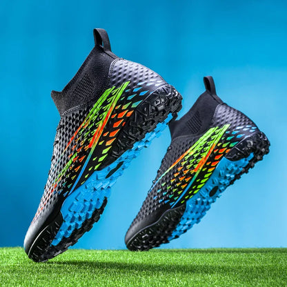 Double Star High-Top Soccer Shoes, Men's TF Turf Studs, Professional Training & Match for Boys, Teens, Kids and Adults