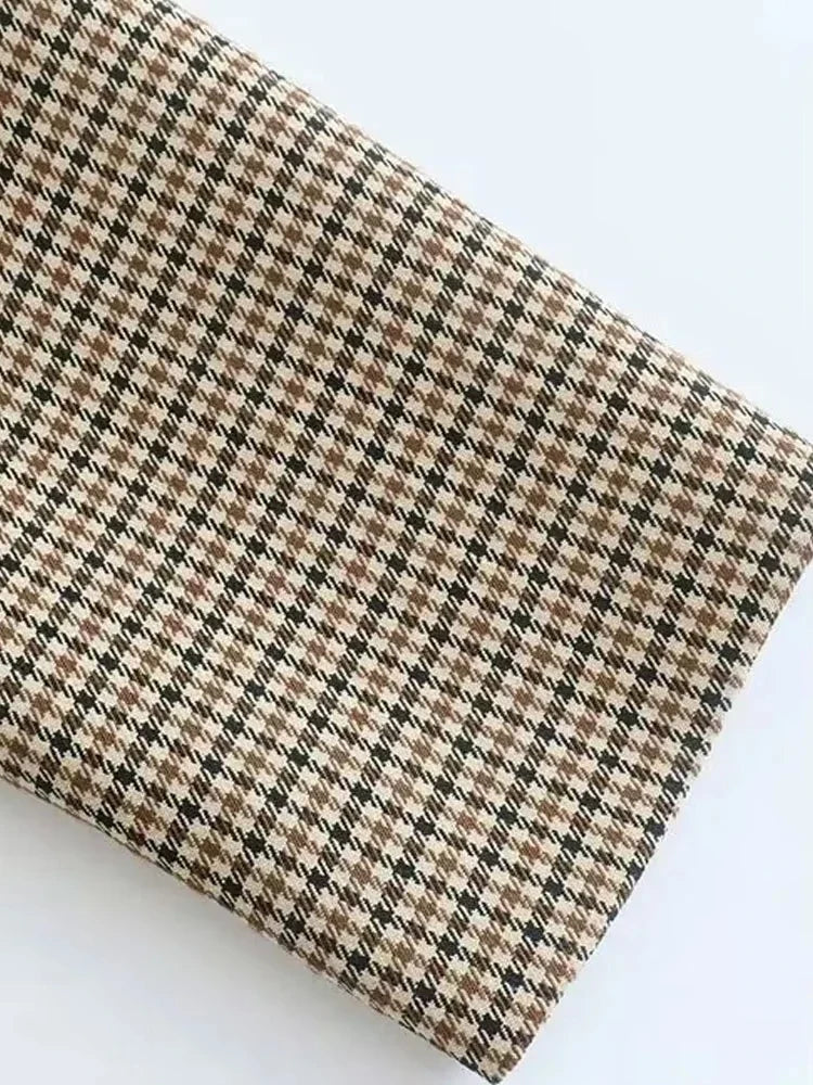 Women Fashion Double Breasted Plaid Blazer Coat Vintage Long Sleeve Flap Pockets Female Outerwear Chic Vestes Femme