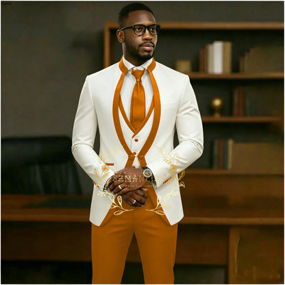 Handsome Formal Tuxedos Suits For Men Wedding Party Dress Slim Fit 3 Pieces Groomsmen Jacket Vest Pant 3 Piece Male Costume