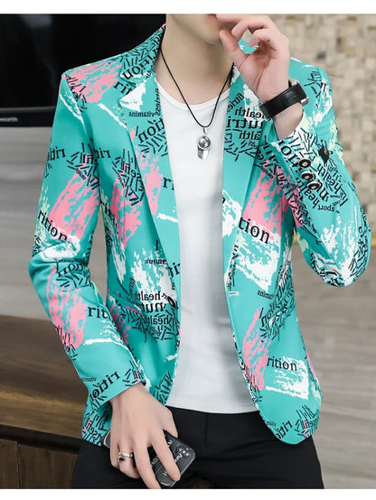 2022 New Fashion Print Suit Jacket Men's Slim Fit Casual Blazers Streetwear Social Club Prom Formal Party Suit Coats Hommes