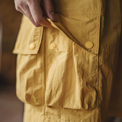 Outdoor Yellow Cargo Shorts Men's Summer Quick-Dry Lightweight Sports Shorts with Drawstring Waist Multi-Pocket Bottoms