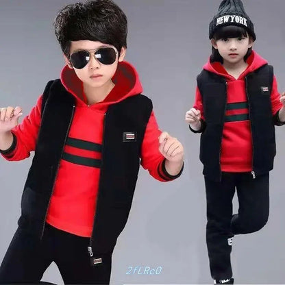 Boy Girls Fall Winter Thick Warm Clothing Set 3 Pcs Sweatshirt +Pants+Vest Cartoon Outfits Children Tracksuit School Uniform