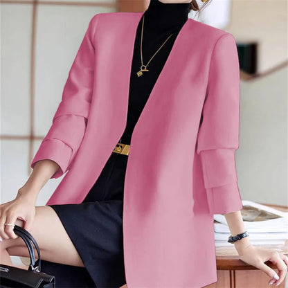 Fashionable Versatile Spring Autumn Women's Blazer Jacket Korean Style Street Style Long Sleeve Suit Coat Pure Color Commute...