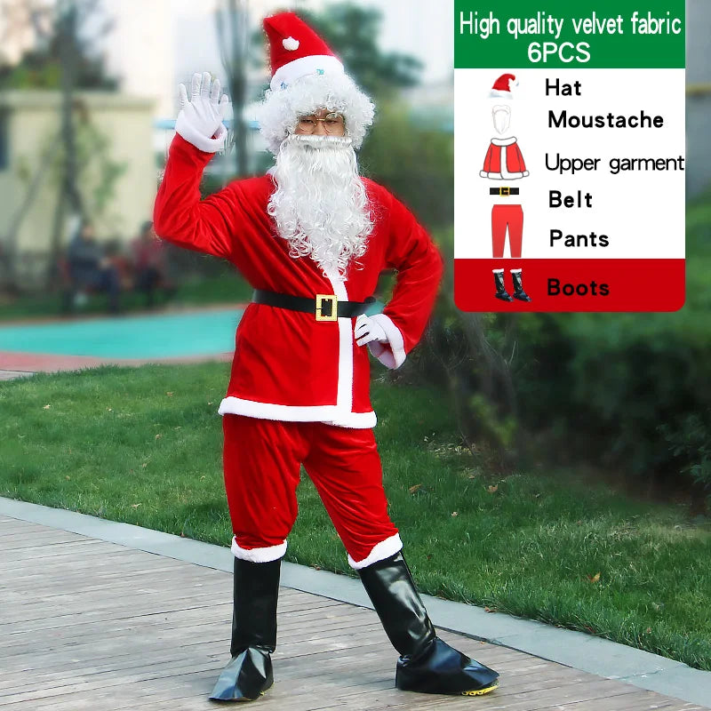 Santa Claus Clothes New Year Christmas Eve Party Men Santa Velvet Suit Outfit Adults Xmas Cosplay Costume