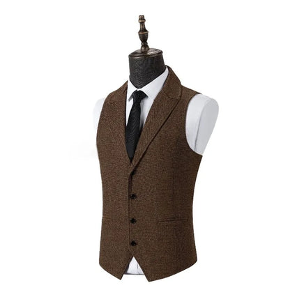 Men's Suit Vest Slim Fit Herringbone Pattern Mail Waistcoat Flip Tie Pocket Vest Business Banquet Wedding Groomsman Dress Vests